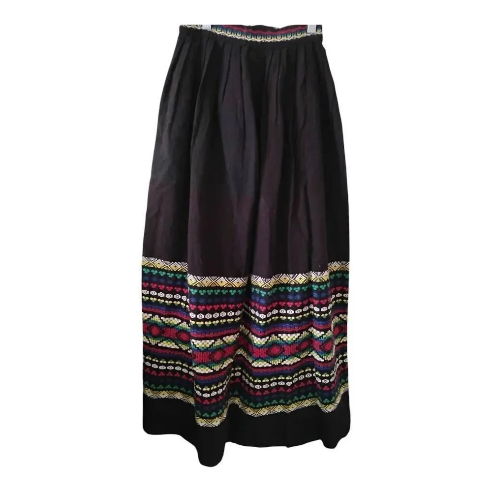 Vintage Pelux Guatemalan Multicolor Boho Folk Maxi Skirt Size‎ 24